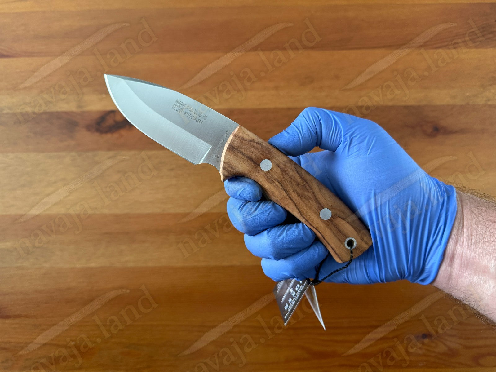 Joker Pecari Skinning Knife 3.34” MOVA Blade Olive Wood Handle Leather Sheath