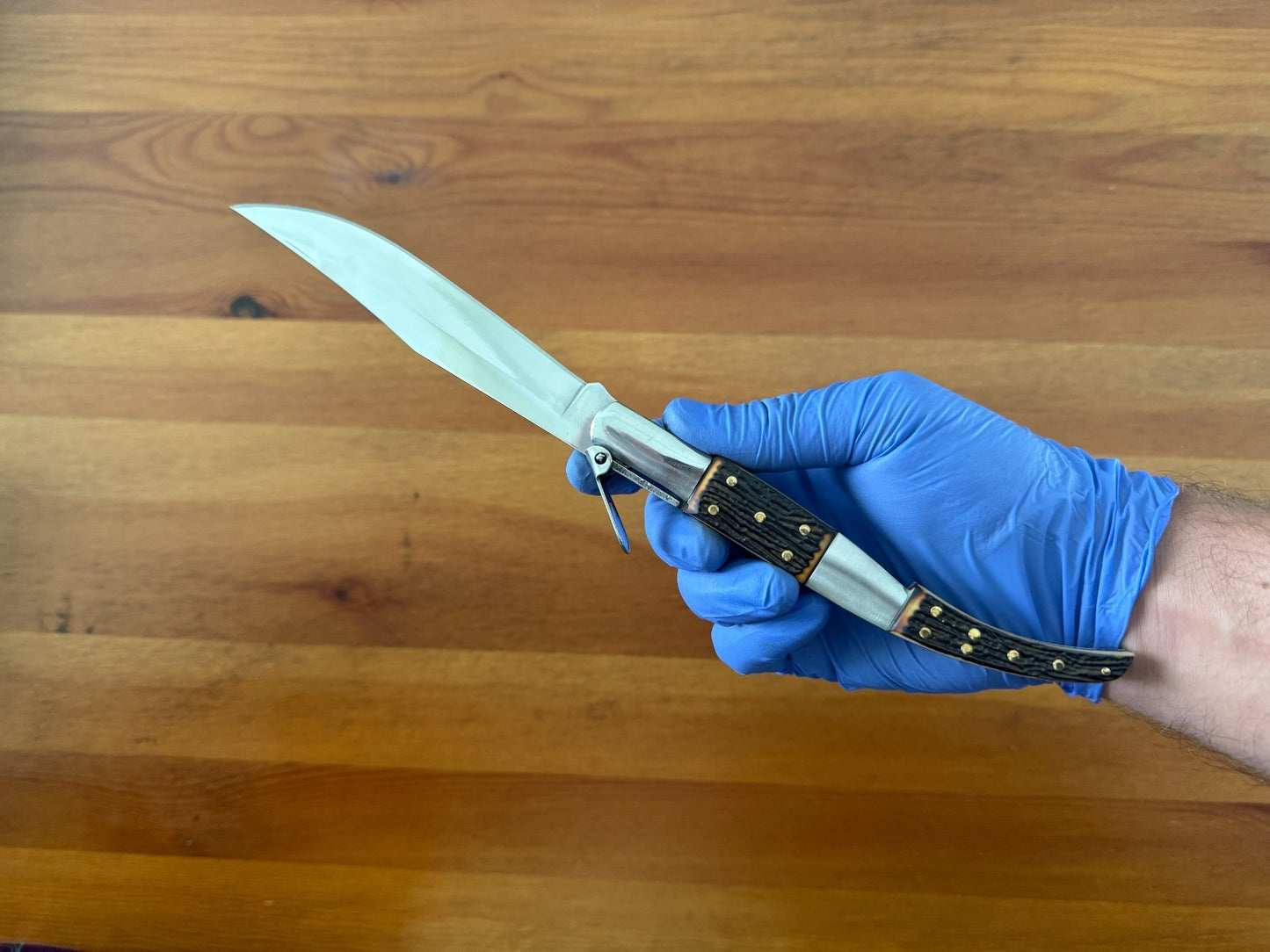 5.4" Blade Arabian Style Ratchet Navaja Folding Knife Staghorn Imitation Spanish
