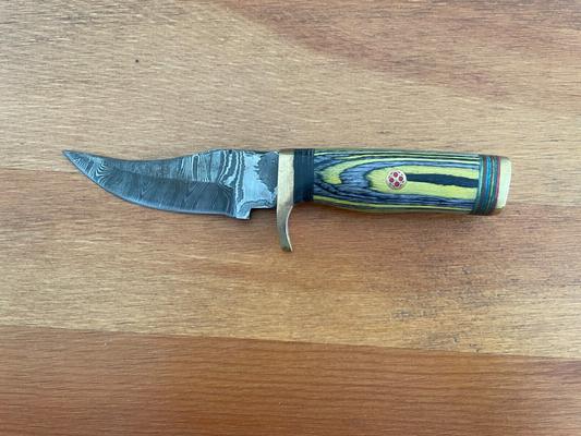 3 in. Handmade Damascus Steel Hunting Knife Wood Handle Leather Sheath