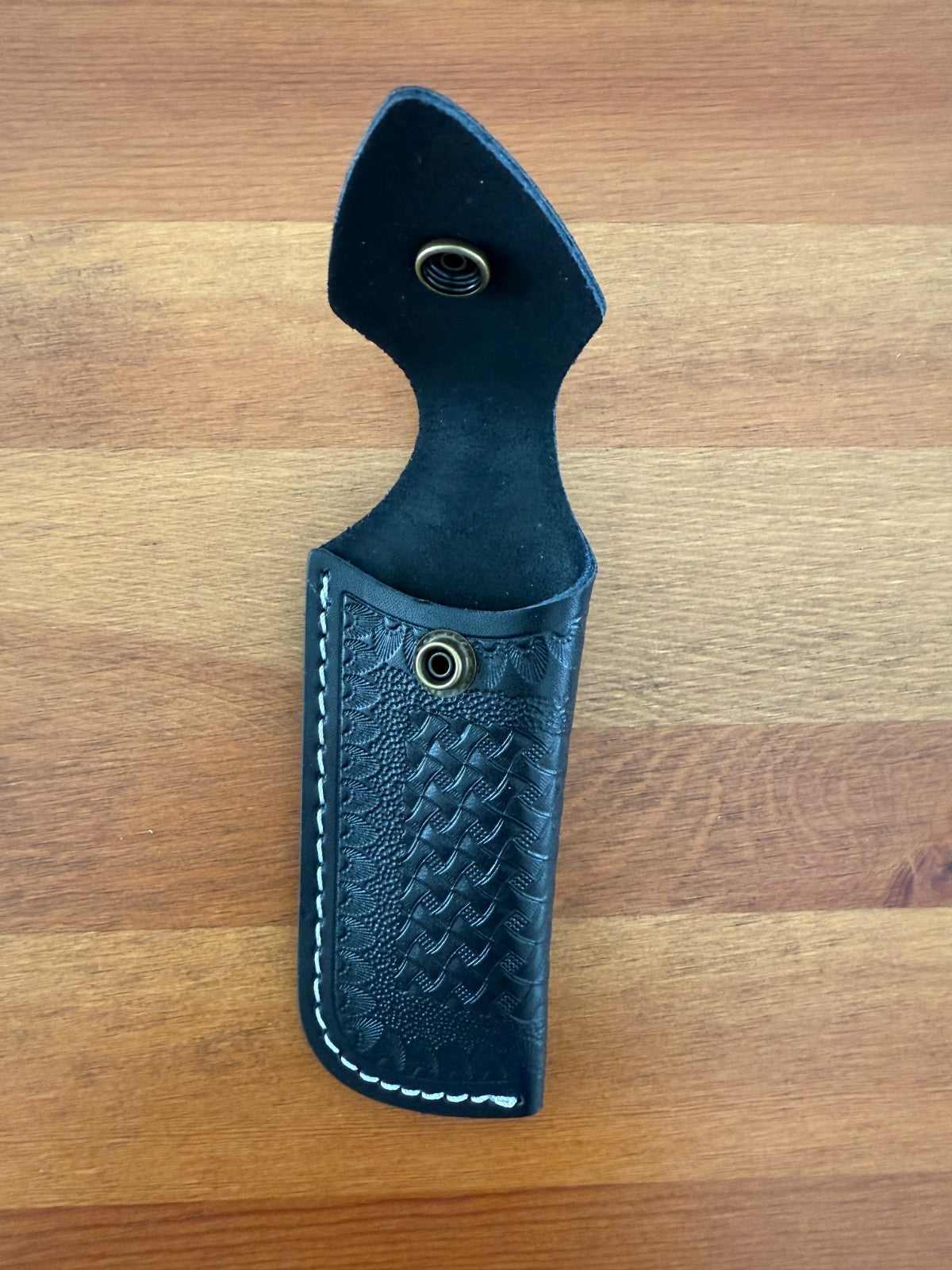 4.4 in. Black Leather Pocket Knife Sheath with Belt Holder Hand Made Spain