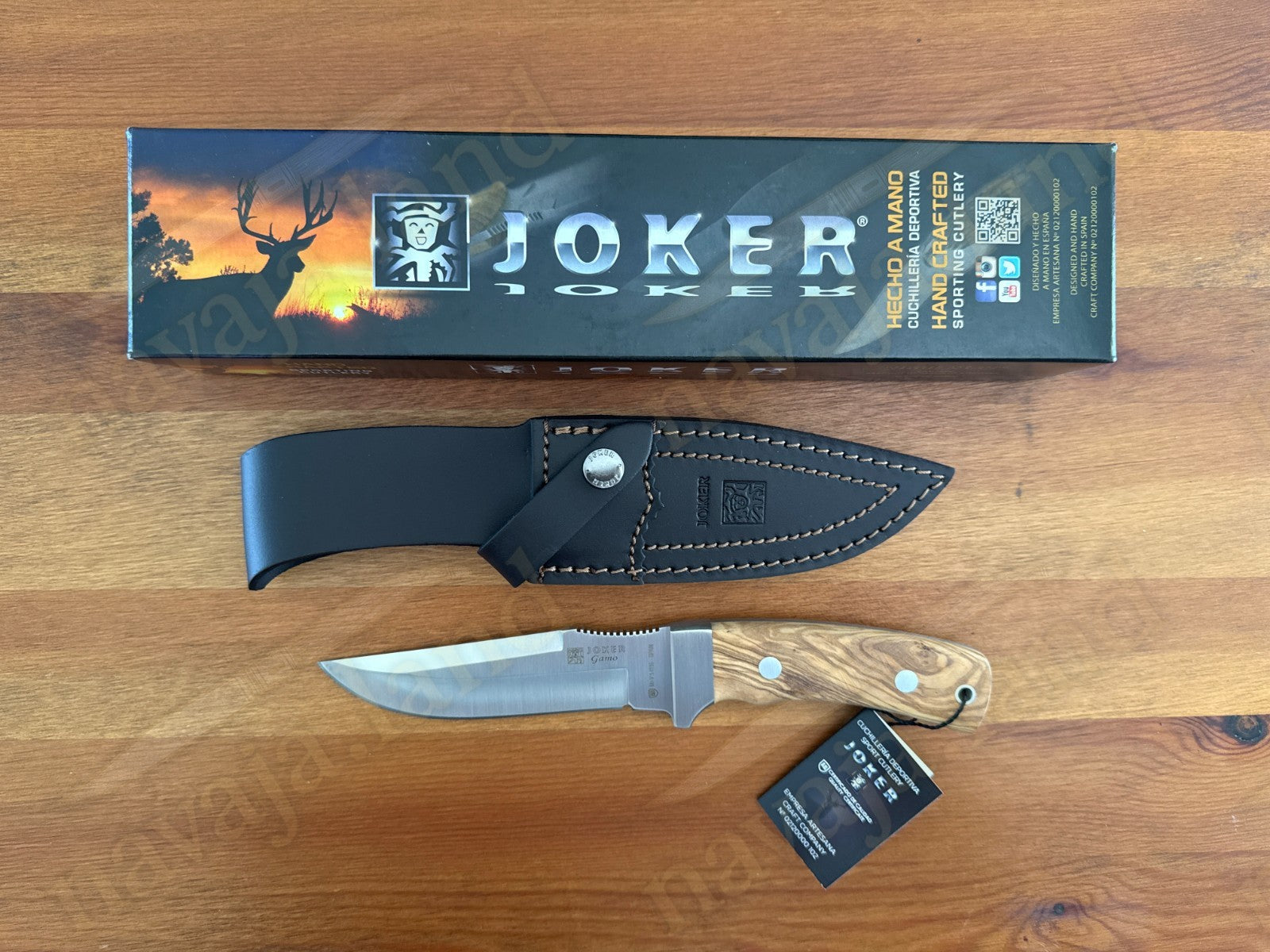 Joker Gamo Fixed Blade Hunting Knife 5.12" Mova 1.4116 Steel Olive Wood Handle
