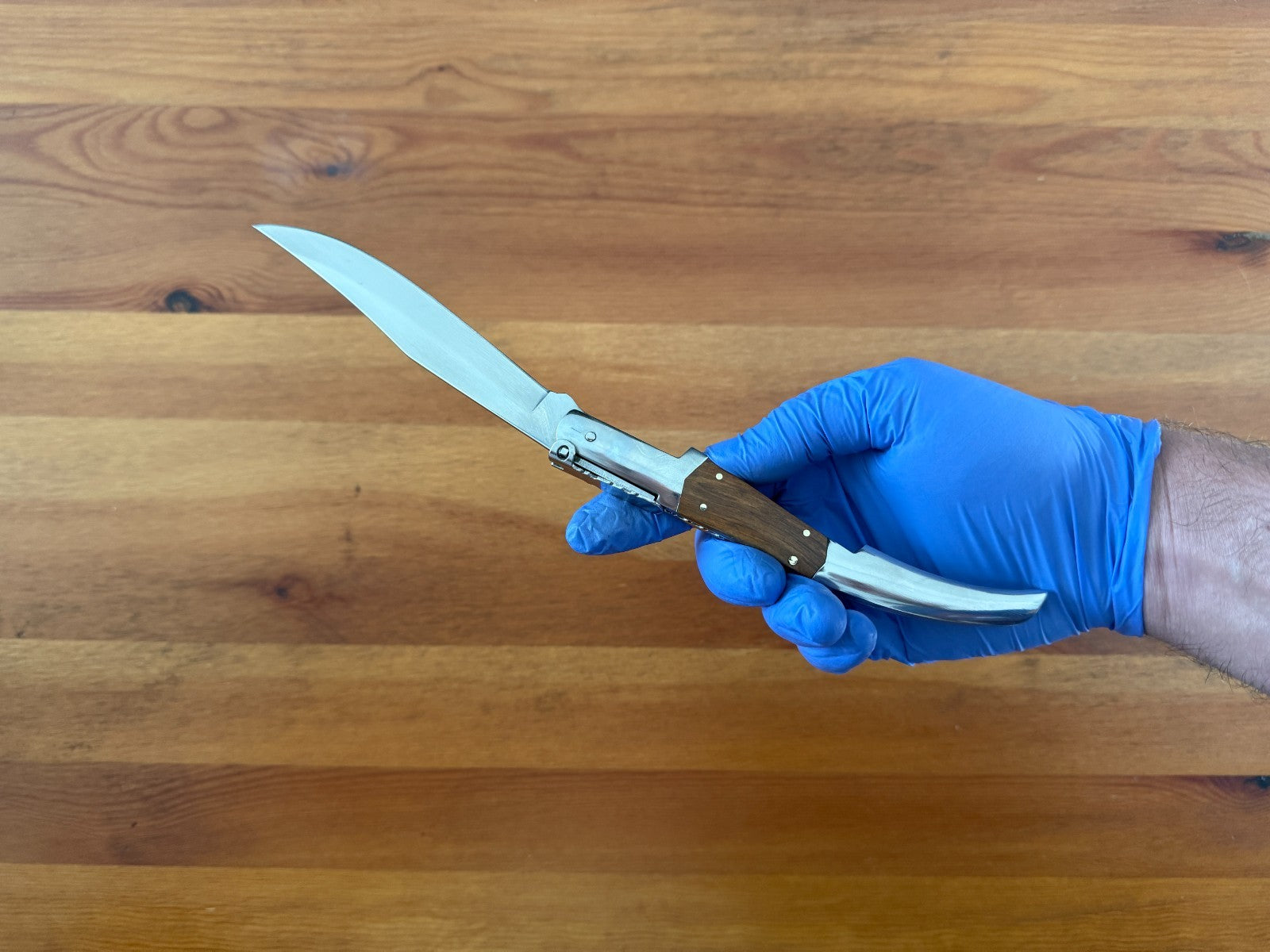 5.1" Arabian Style Navaja with Ratchet Pocket Knife Olive Wood and Steel Handle