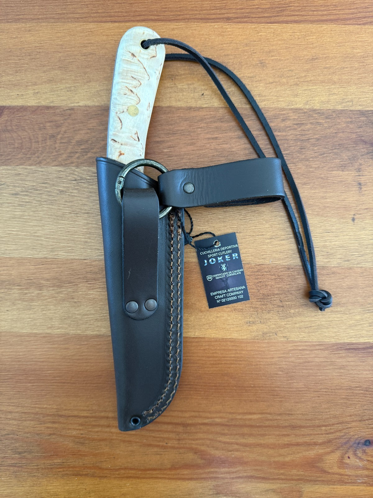 Joker Montañero Fixed Knife 4.3" Sandvik 14C28N Steel Curly Birch Handle Spain