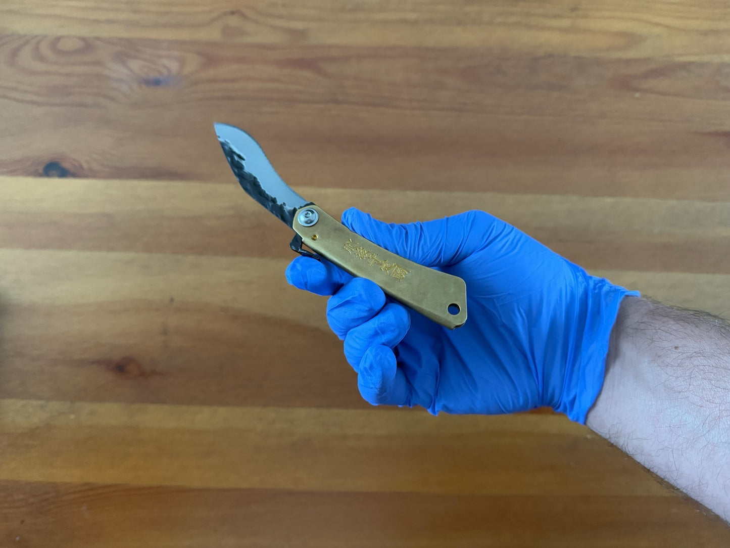 2.75" Falcata Blade Navaja Higonokami Pocket Knife Brass Handle with Sheath