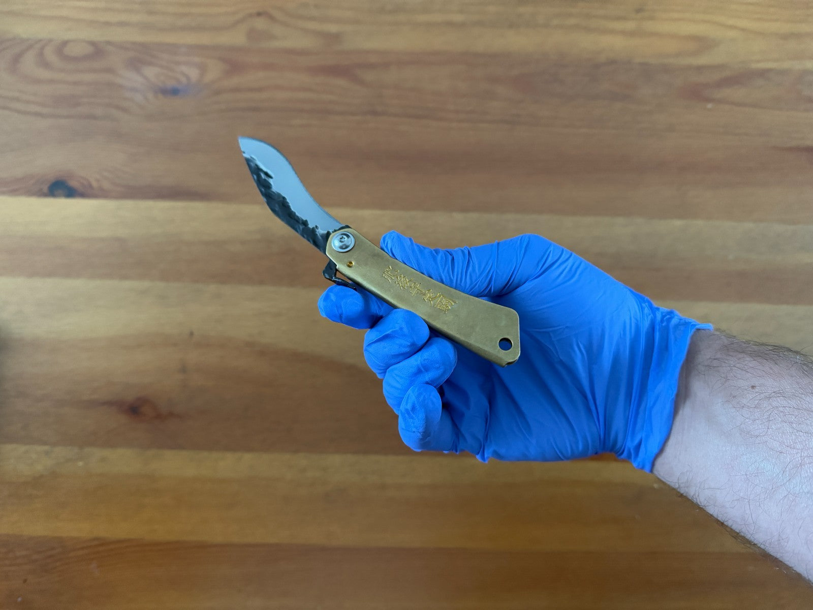 2.75" Falcata Blade Navaja Higonokami Pocket Knife Brass Handle with Sheath