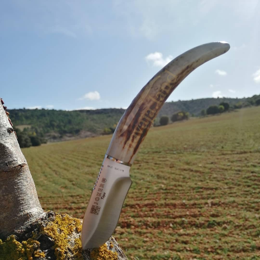 Joker Topo Hunting Knife Genuine Deer Horn Handle Leather Sheath Handmade Spain