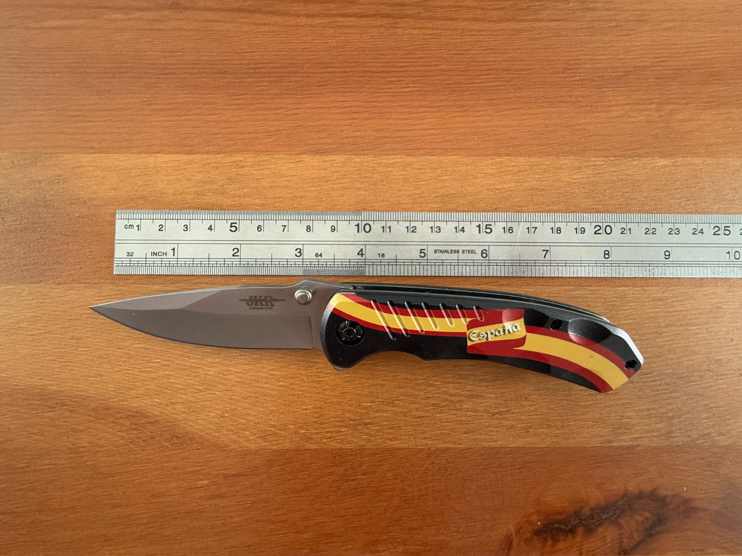 Spring Assisted Folding Knife Spanish Flag Aluminum Handle 7.5 cm (3 in) Blade