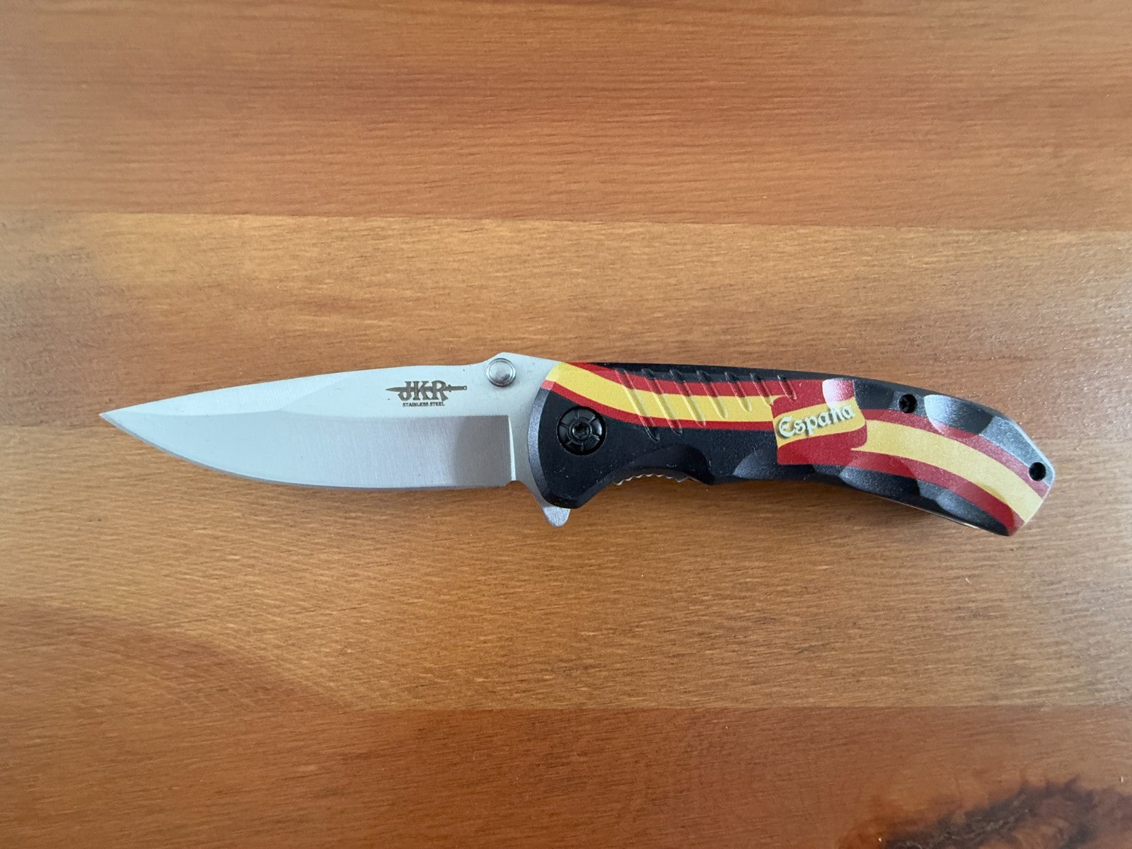 Spring Assisted Folding Knife Spanish Flag Aluminum Handle 7.5 cm (3 in) Blade