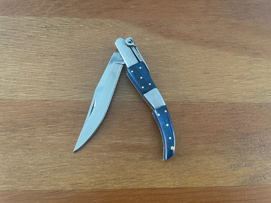 2.75” Arabian Style Navaja Folding Pocket Knife Blue Wood and Steel Handle