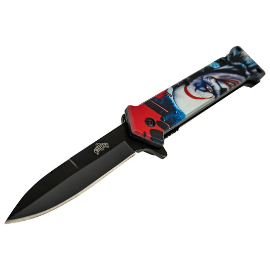 3.5" Creepy Clown Art Spring Assisted Pocket Knife Oxidized Stainless Steel