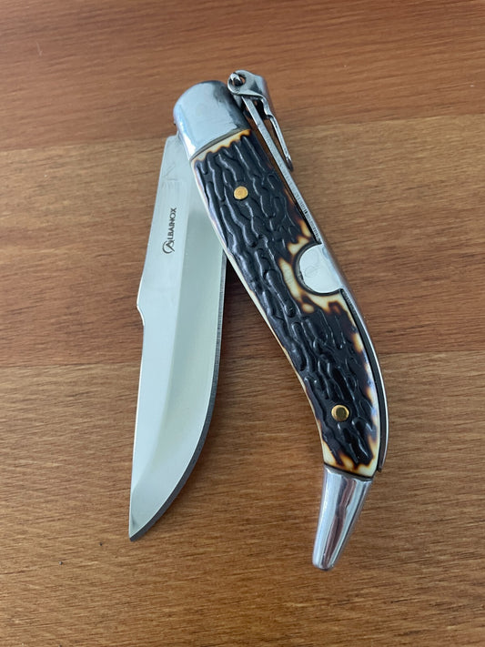 3.22" Stainles Spanish Navaja Teja Deer Antler Imitation Scales Billet Lock