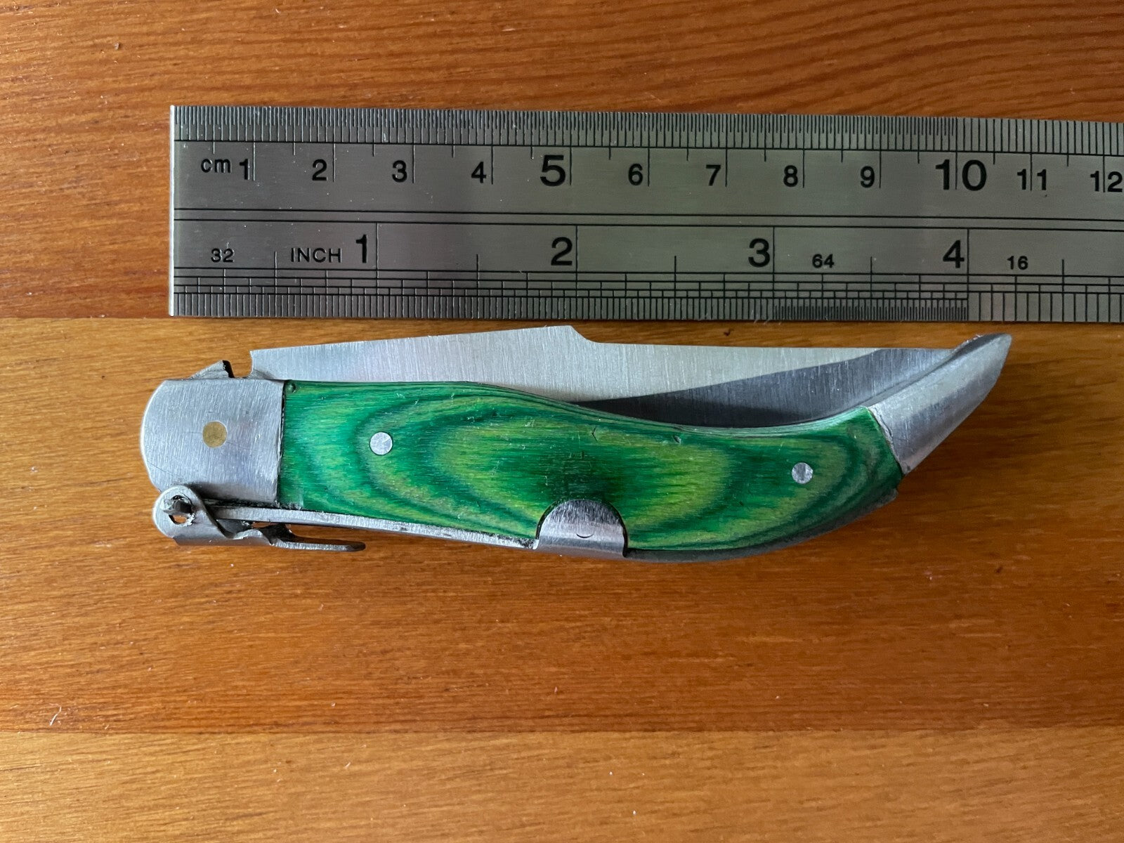 3.14” Spanish Navaja Teja Albacete Pocket Knife Green Wood Handmade - USA Seller