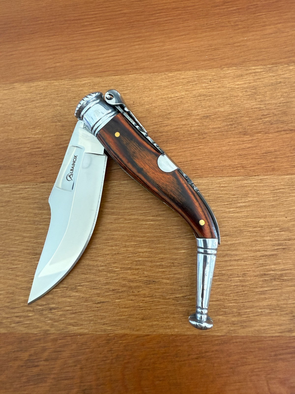 3” Spanish Navaja Jerezana Folding Knife Red Stamina Wood Scales With Ratchet