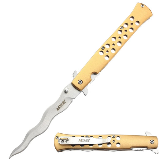 MTech 4" Steel Blade Spring Assisted Pocket Knife Anodized Aluminum Handle Gold