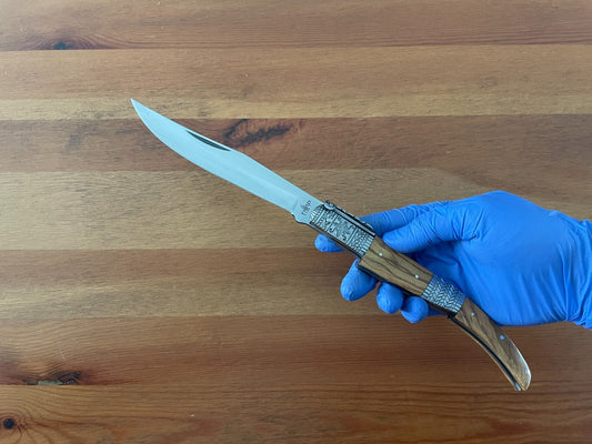 5.9" Arabian Style Navaja with Ratchet Pocket Knife Olive Wood & Steel Handle