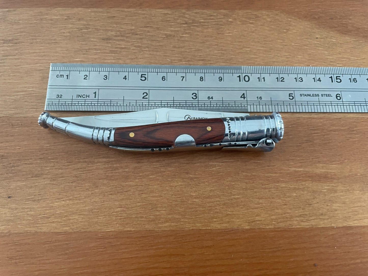 3.34” Spanish Navaja Serrana Folding Pocket Knife Red Wood Stamina Handle