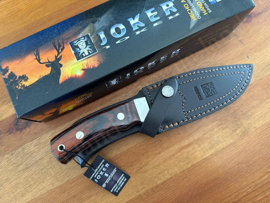 Joker Gamo Fixed Blade Hunting Knife 5.12" Mova 1.4116 Steel Red Wood Handle