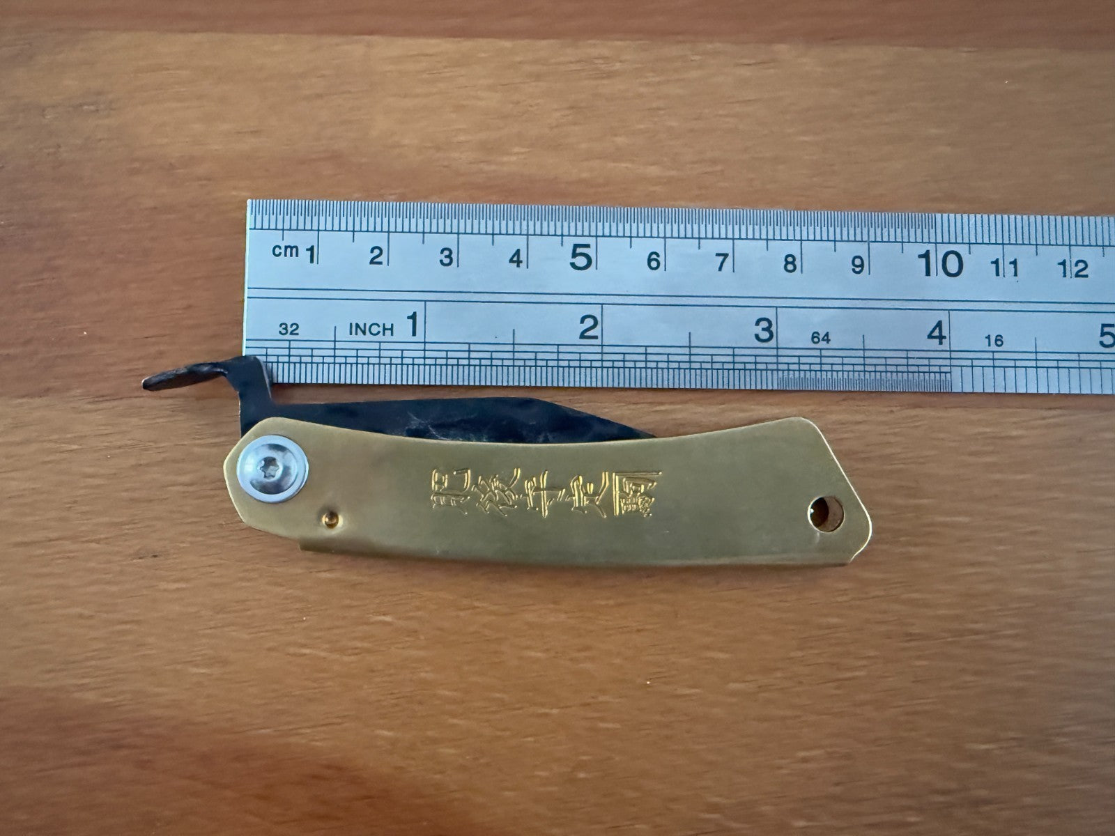 2.75" Falcata Blade Navaja Higonokami Pocket Knife Brass Handle with Sheath