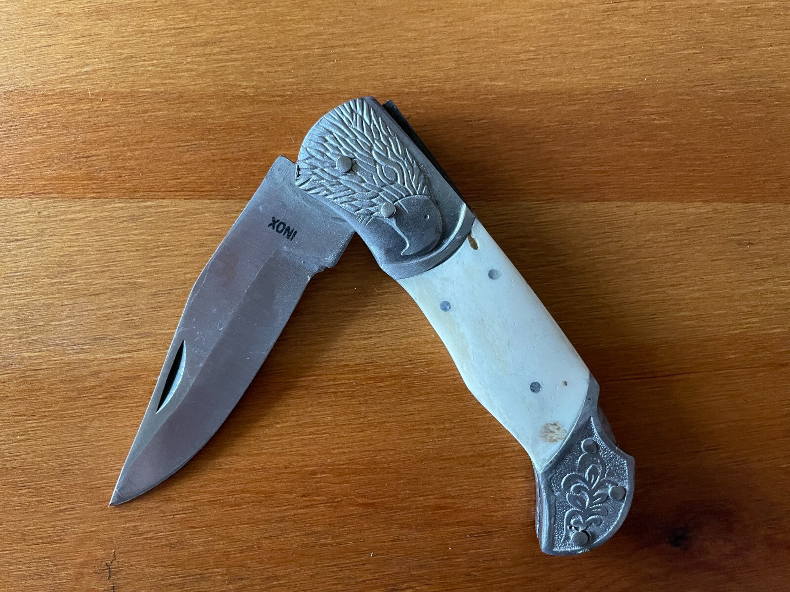 3.5" Spanish Navaja Pocket Knife Eagle Bolsters Bone Scales Lockback USA Seller
