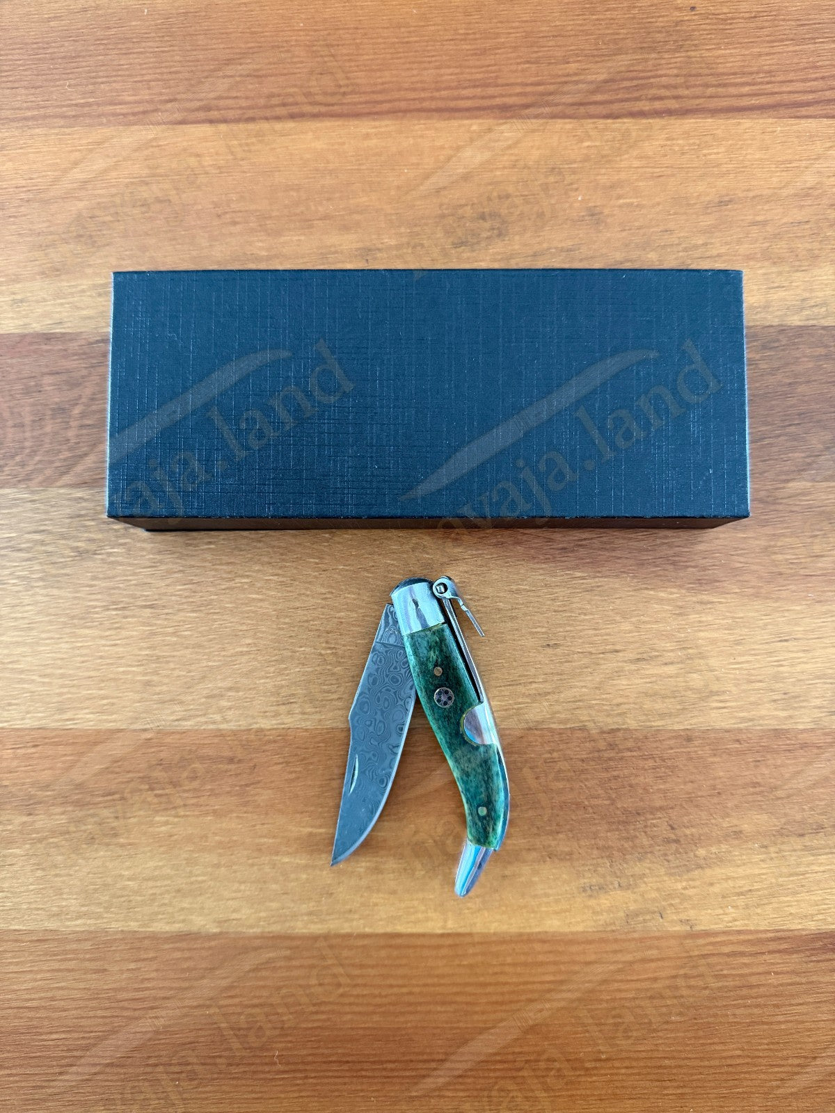 2.56” 67-Layer Damascus Blade Spanish Albacete Navaja Folding Knife Green Bone
