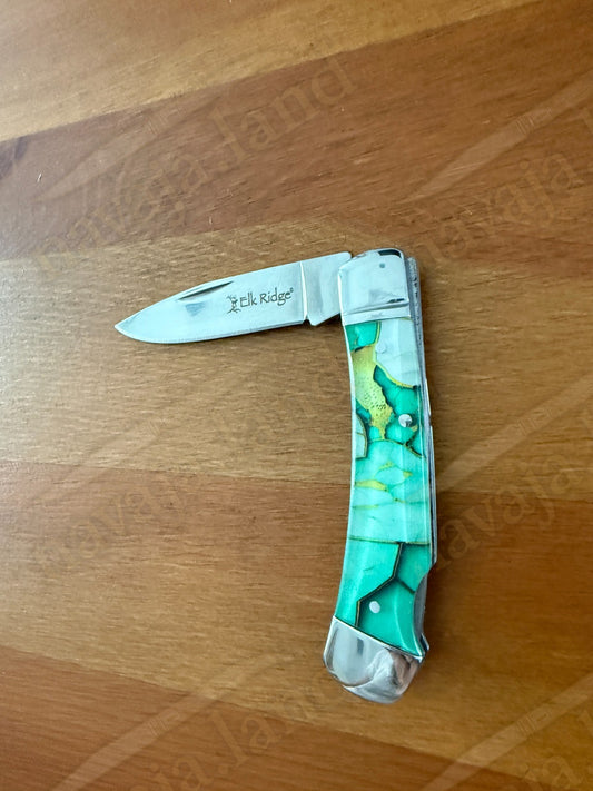 Elk Ridge Folding Knife 2.75" 3Cr13 Steel Blade Light Green Acrylic Handle