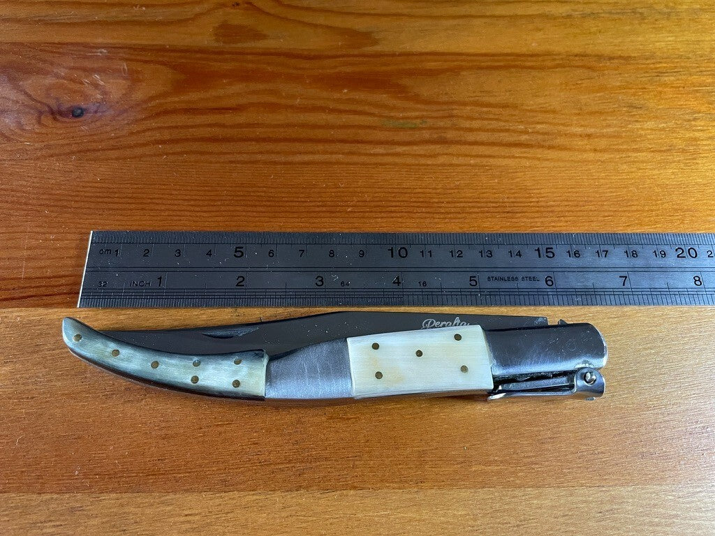 5.3" Arabian Style Navaja Folding Pocket Knife Bull Horn Scales With Ratchet
