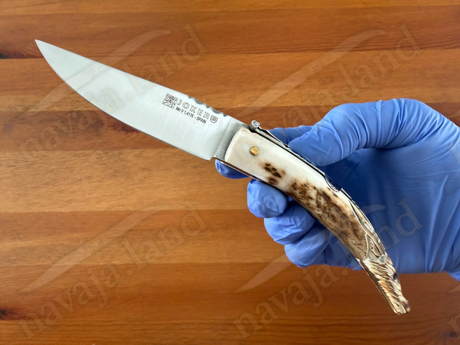 Joker Macho Montés Folding Knife – Hand Carved Deer Antler | 3.3" MOVA Steel