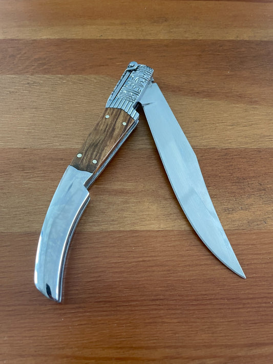 5.1" Arabian Style Navaja with Ratchet Pocket Knife Olive Wood and Steel Handle