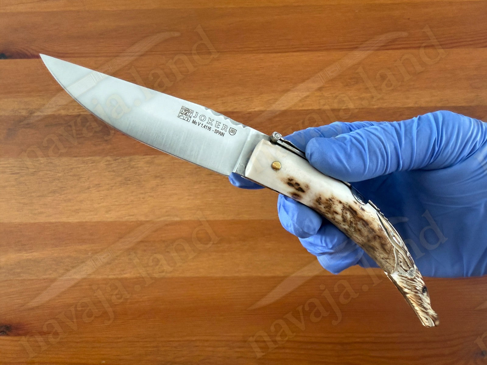 Joker Macho Montés Folding Knife – Hand Carved Deer Antler | 3.3" MOVA Steel