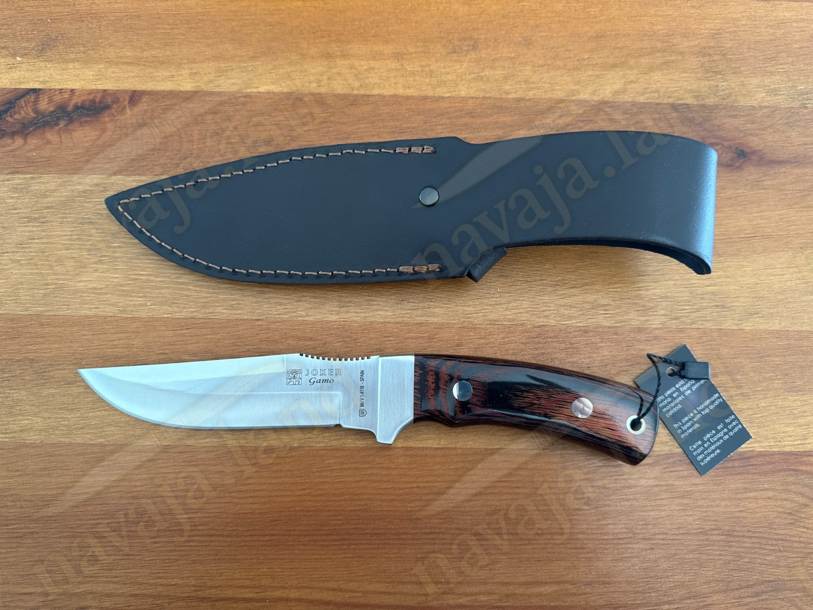 Joker Gamo Fixed Blade Hunting Knife 5.12" Mova 1.4116 Steel Red Wood Handle