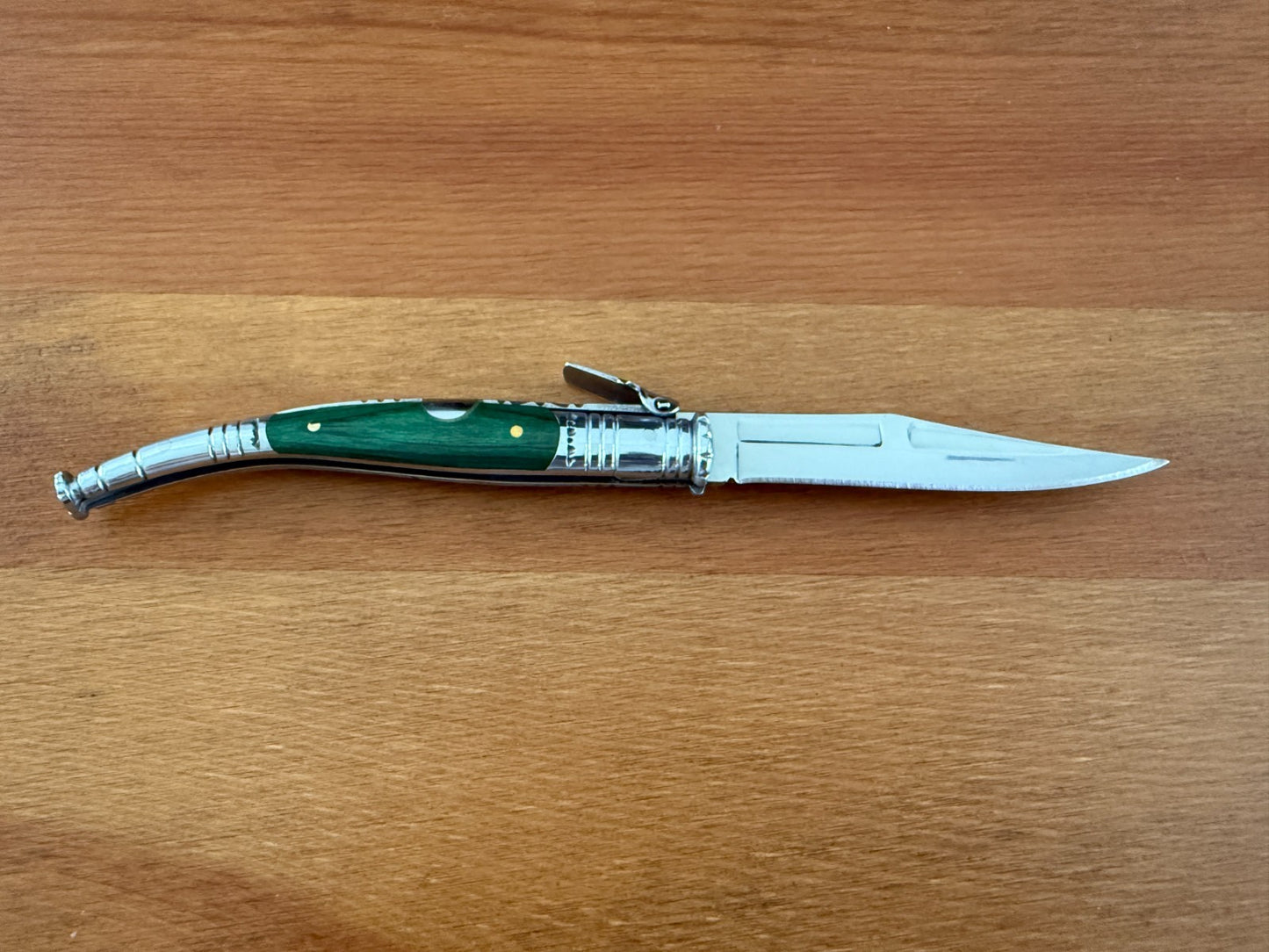 3.34” Spanish Navaja Serrana Ratchet Folding Knife Green Wood Scales From Spain