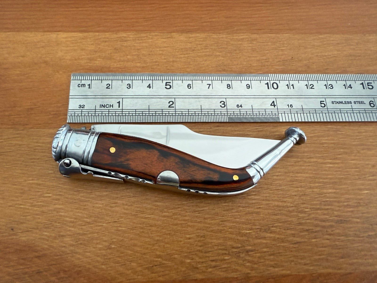 3” Spanish Navaja Jerezana Folding Knife Red Stamina Wood Scales With Ratchet