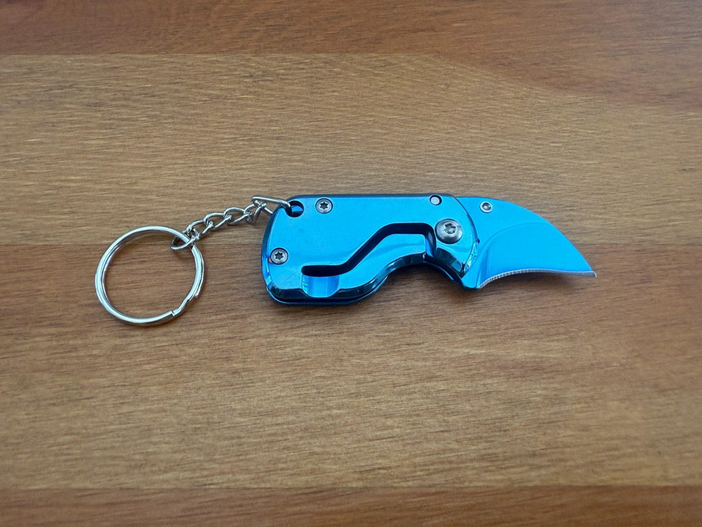 1.2" Stainless Steel Blue Curved Blade Keychain Mini Folding Knife Liner Lock