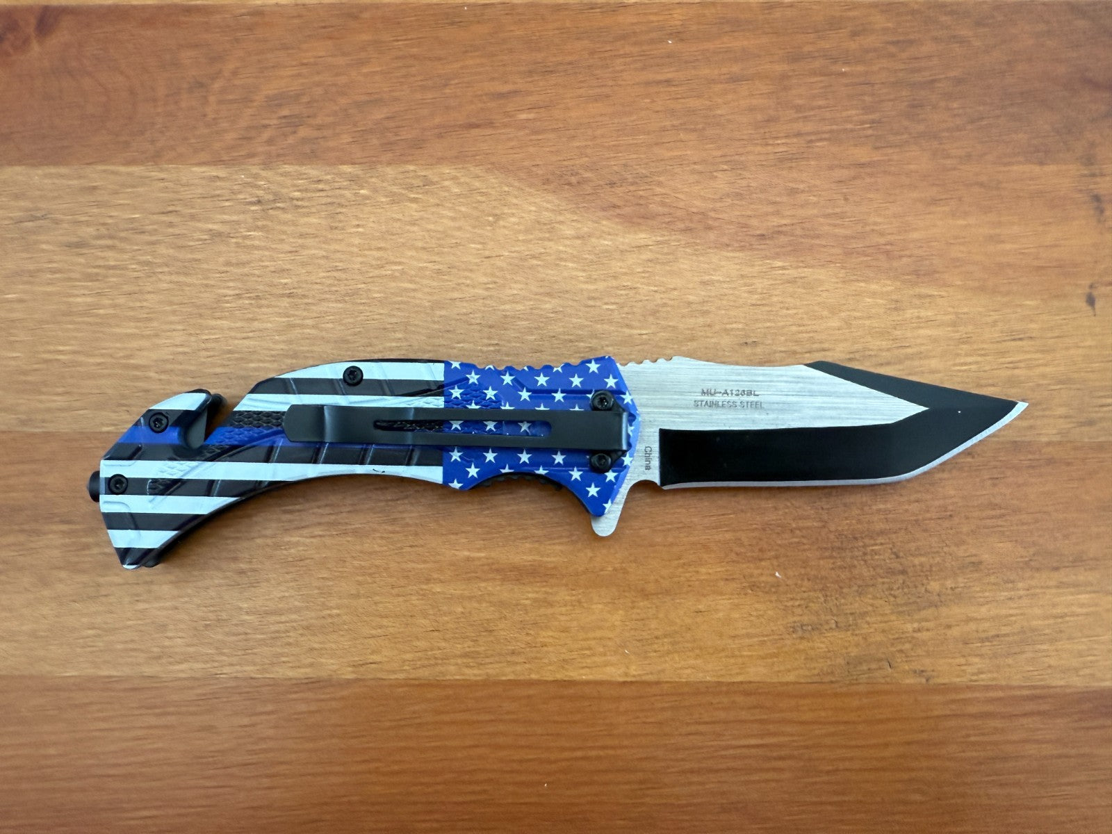 3.5" Steel Blade Master USA Folding Knife Assisted Thin Blue Line Flag Themed