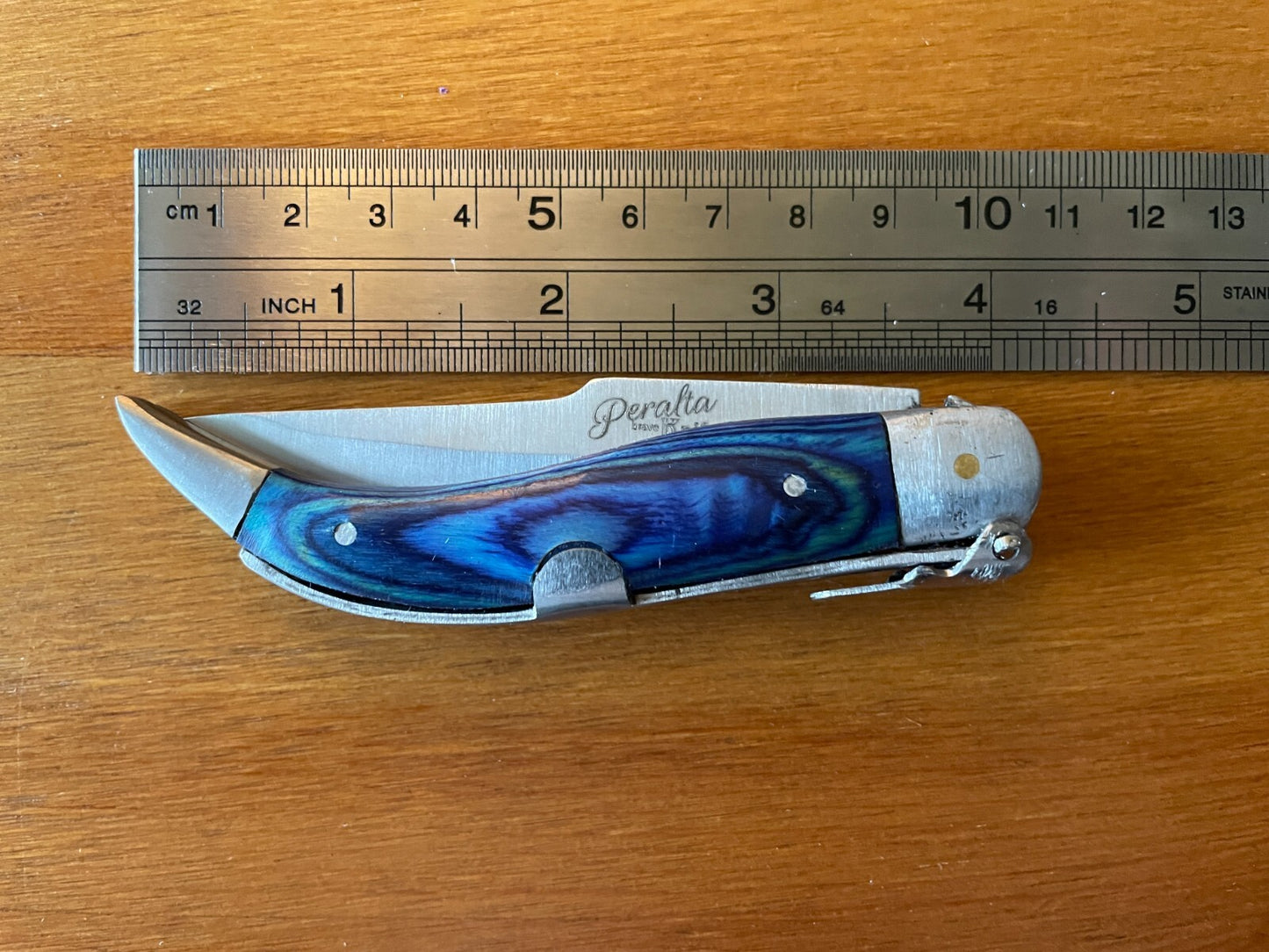3.14” Spanish Navaja Teja Albacete Pocket Knife Blue Wood Handmade - USA Seller