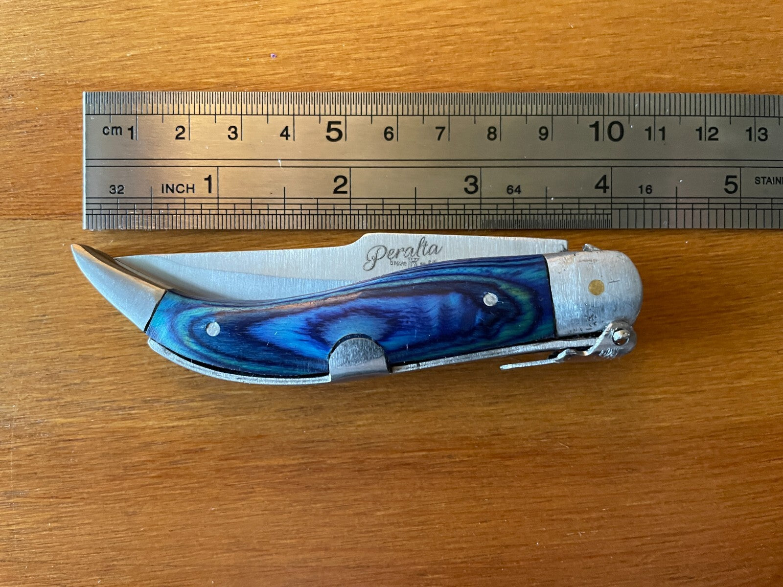 3.14” Spanish Navaja Teja Albacete Pocket Knife Blue Wood Handmade - USA Seller