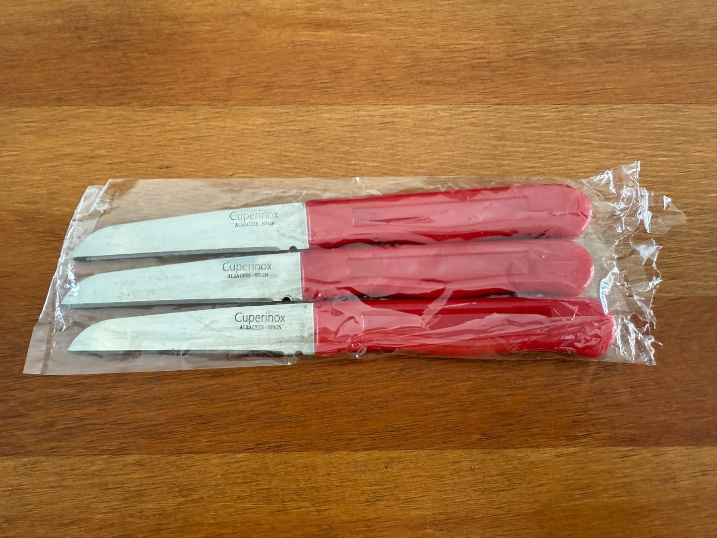 Cuperinox 3-Pack Potato Knife Stainless Steel and Red Plastic Handle From Spain