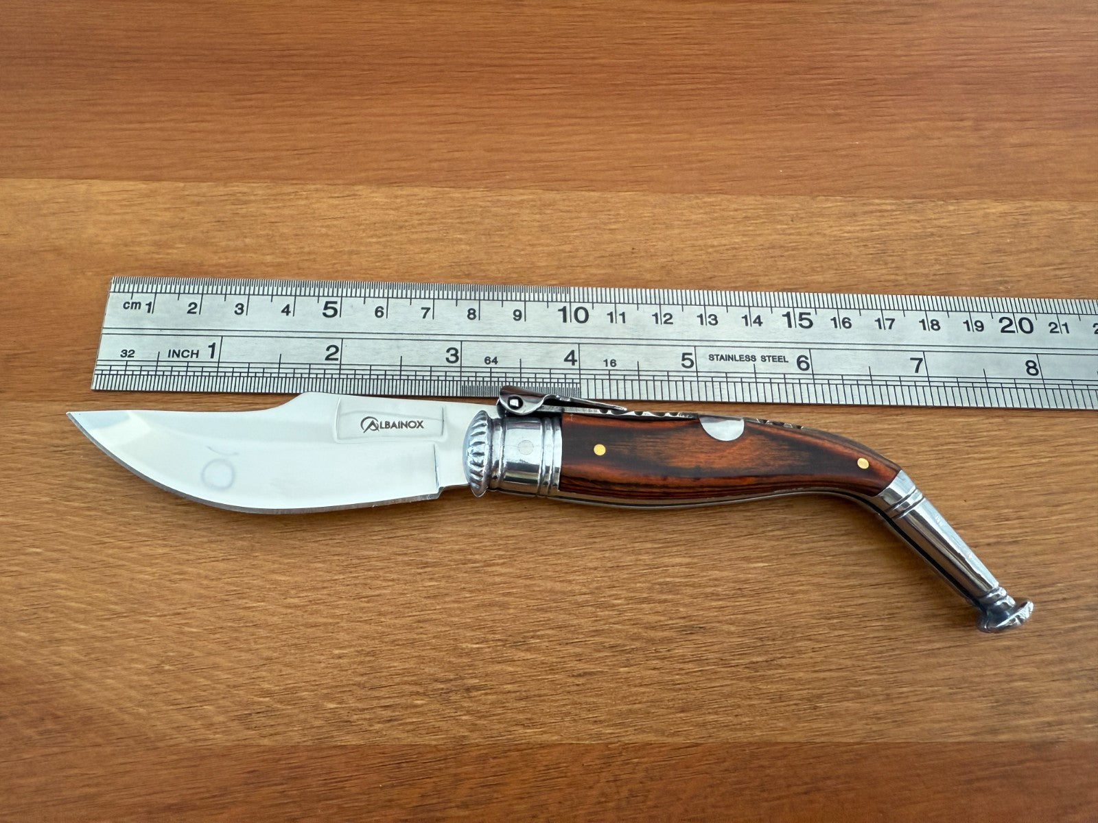 3” Spanish Navaja Jerezana Folding Knife Red Stamina Wood Scales With Ratchet