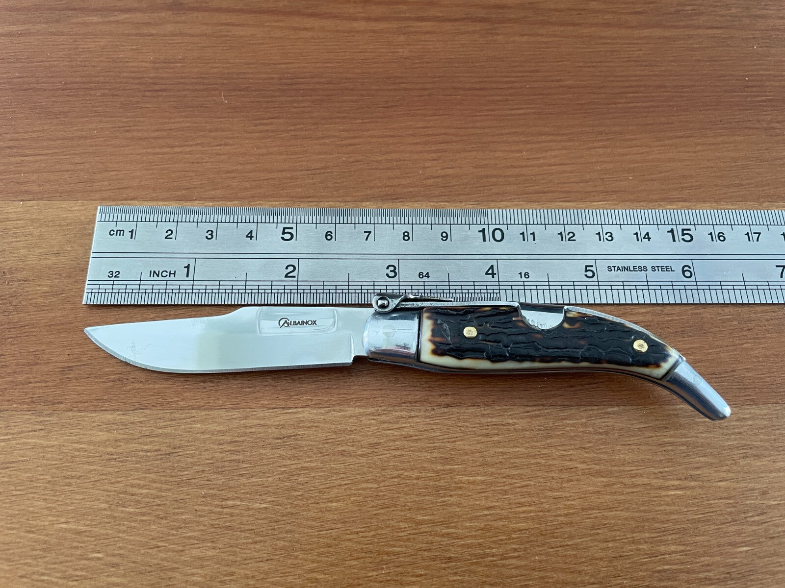 2.6" Stainless Spanish Navaja Teja Deer Antler Imitation Scales Billet Lock