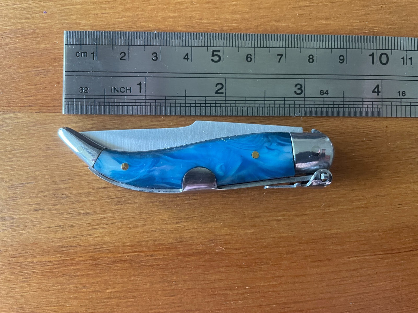 2.5” Spanish Navaja Teja Albacete Pocket Knife Blue Celluloid Scales From Spain
