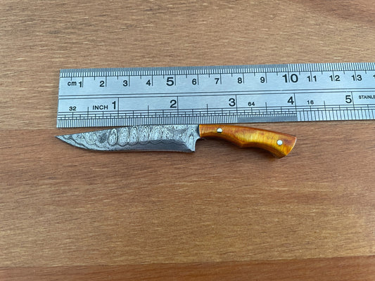 2.3 in. Handmade Damascus Miniature Knife Leather Sheath Collectible Item