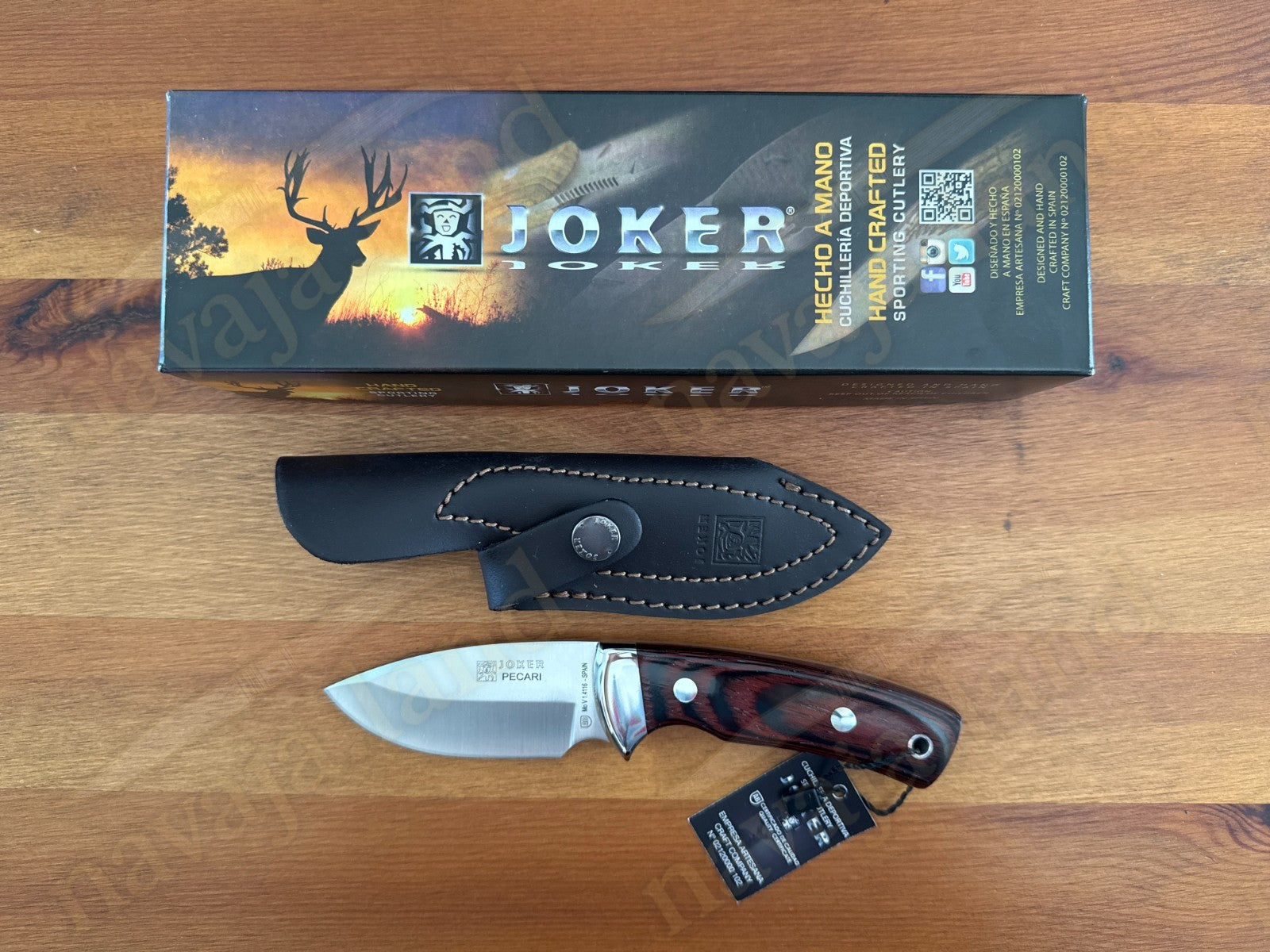 Joker Pecari Knife Polished Stamina Wood Handle Leather Sheath Handmade Spain