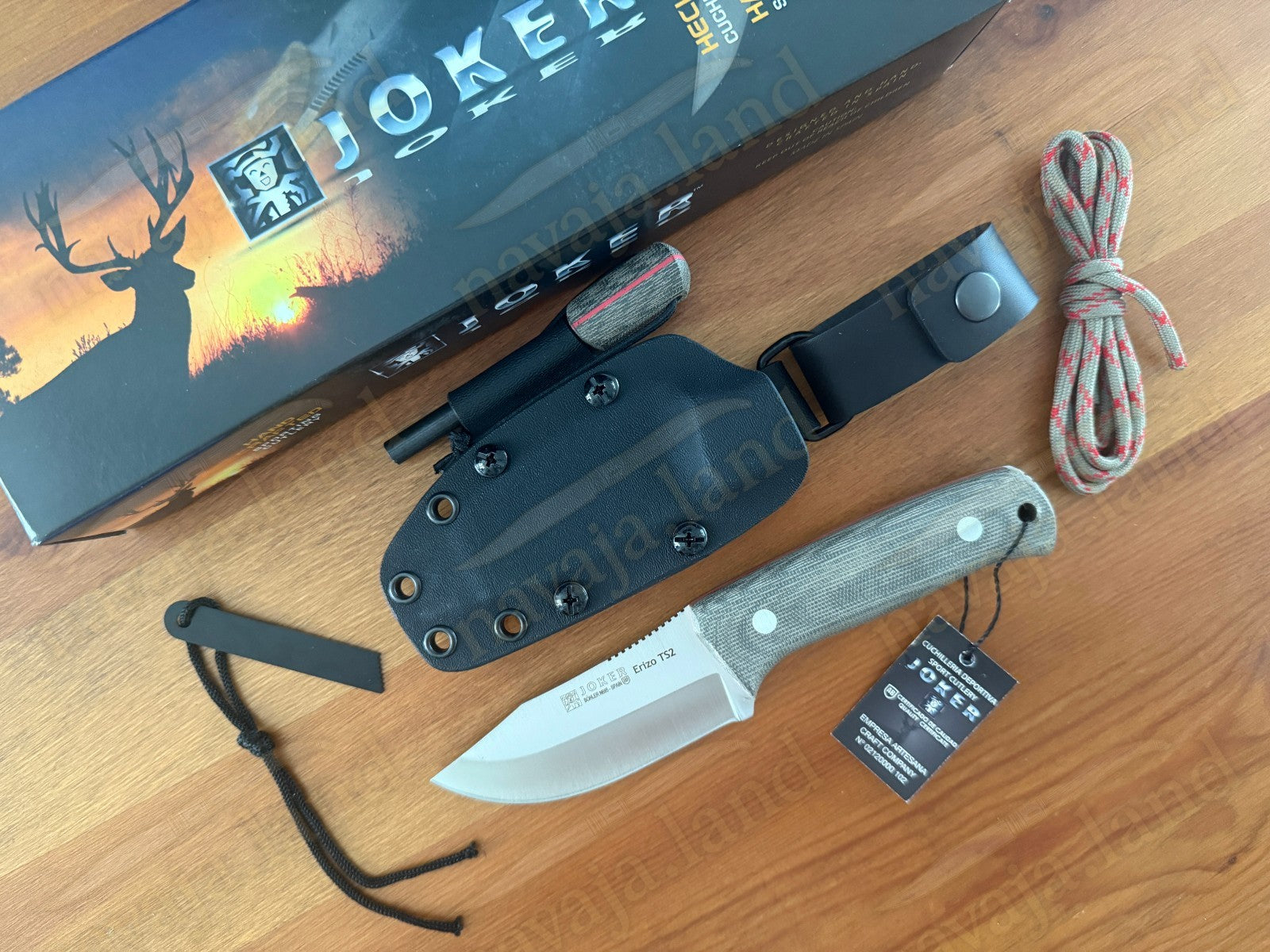 Joker Erizo TS2 Survival Knife 3.7” N695 Steel Blade Kydex Sheath & Fire Starter