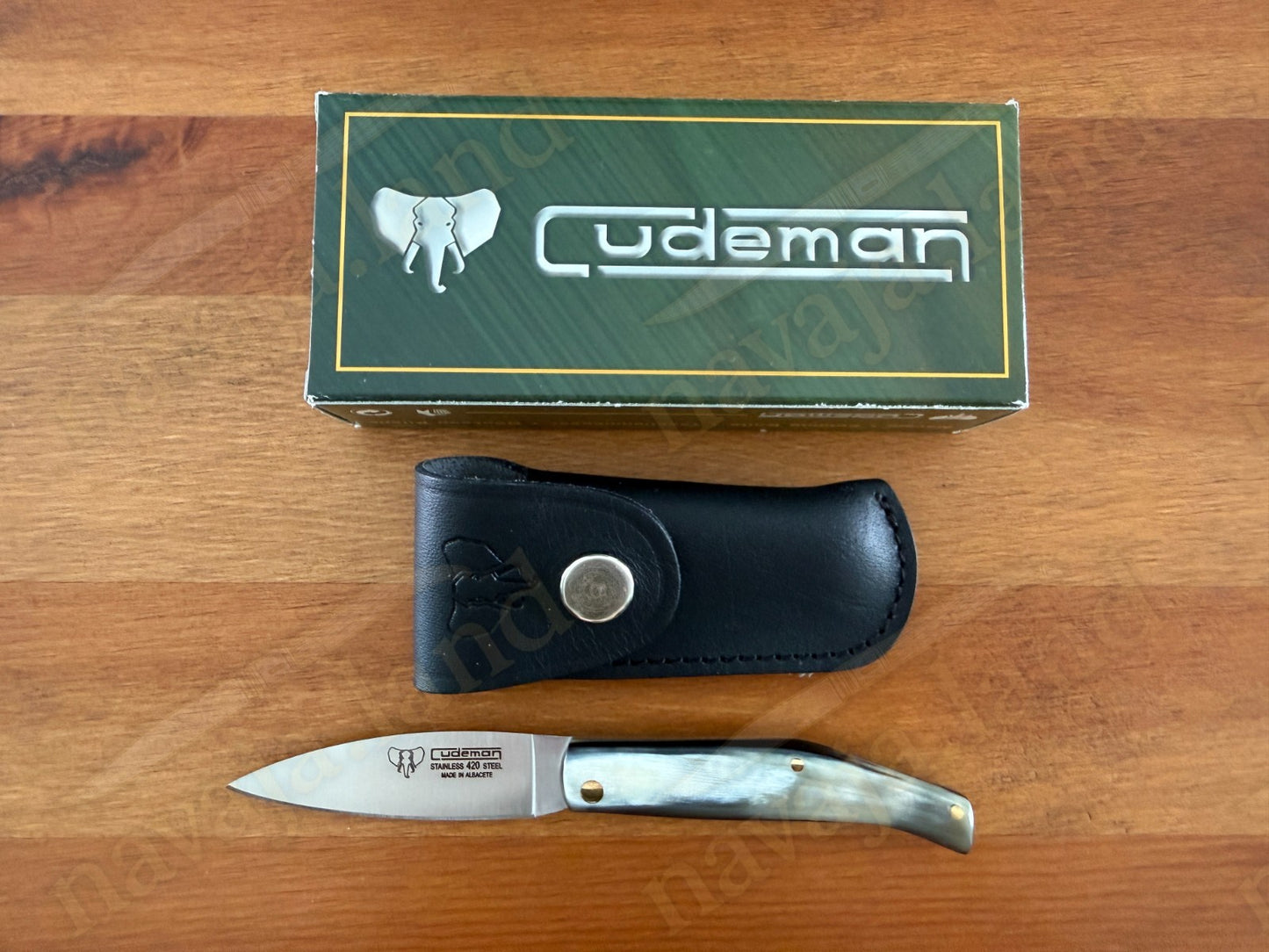 Cudeman Spanish Folding Knife – Bull Horn Handle | 420 Steel | Leather Sheath
