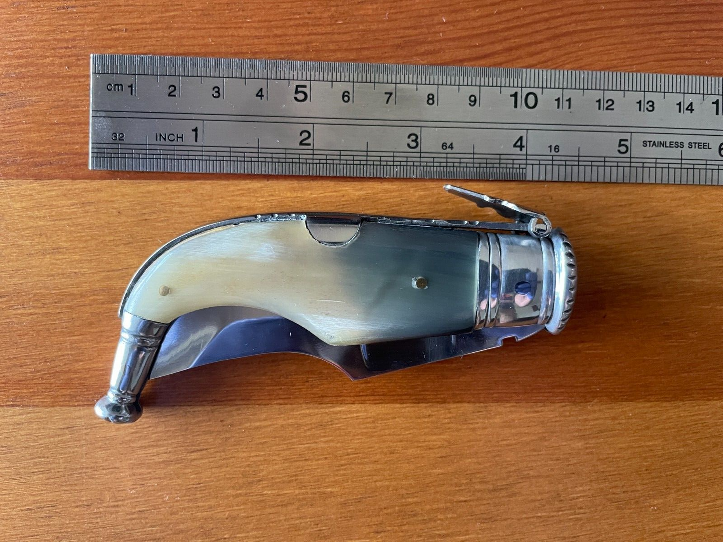 3” Spanish navaja pocket knife bull horn handle handmade unique - USA seller