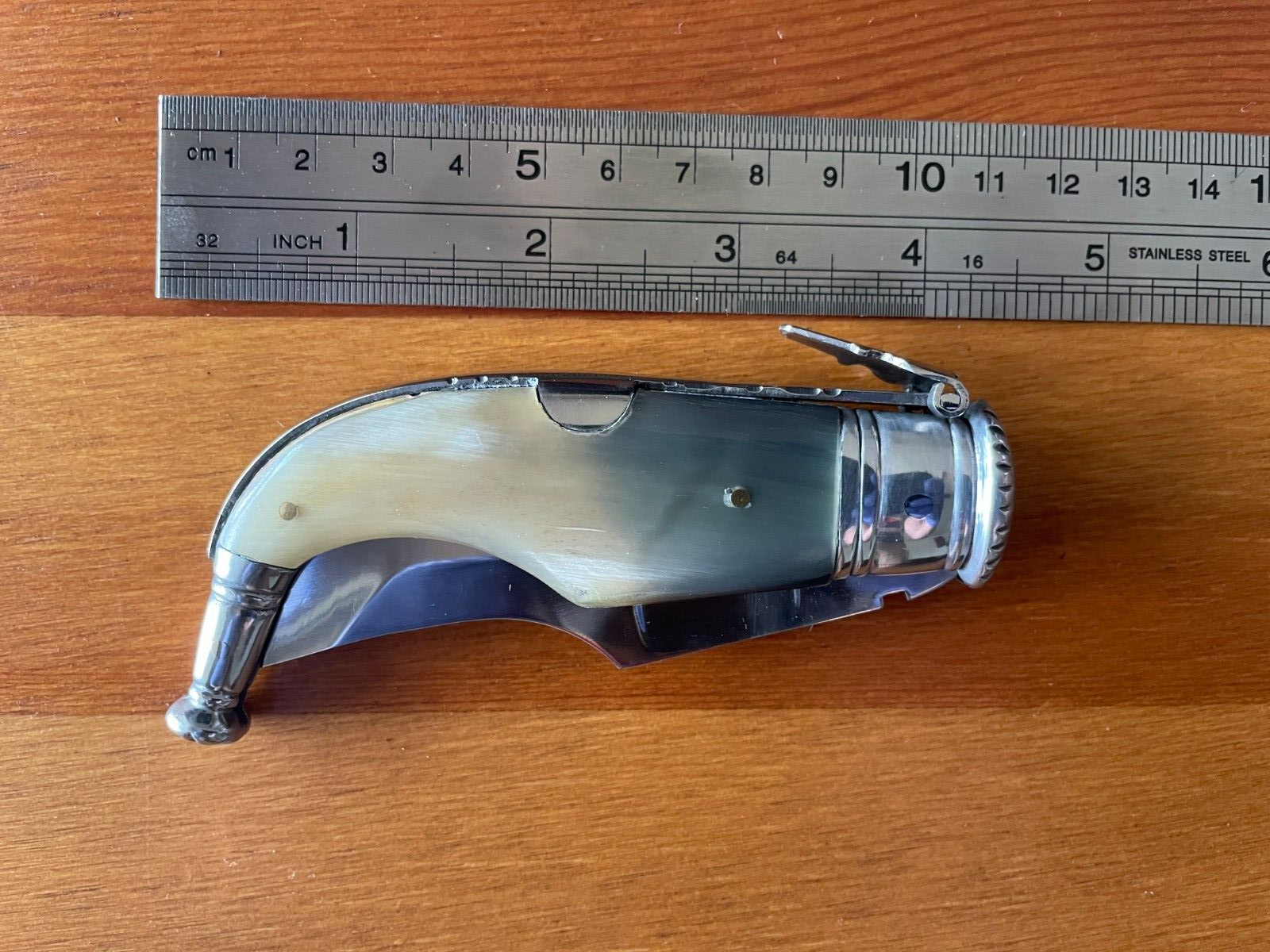 3” Spanish navaja pocket knife bull horn handle handmade unique - USA seller