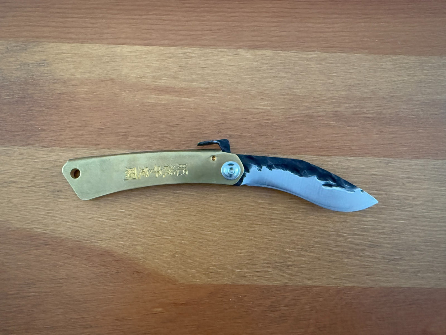 2.75" Falcata Blade Navaja Higonokami Pocket Knife Brass Handle with Sheath