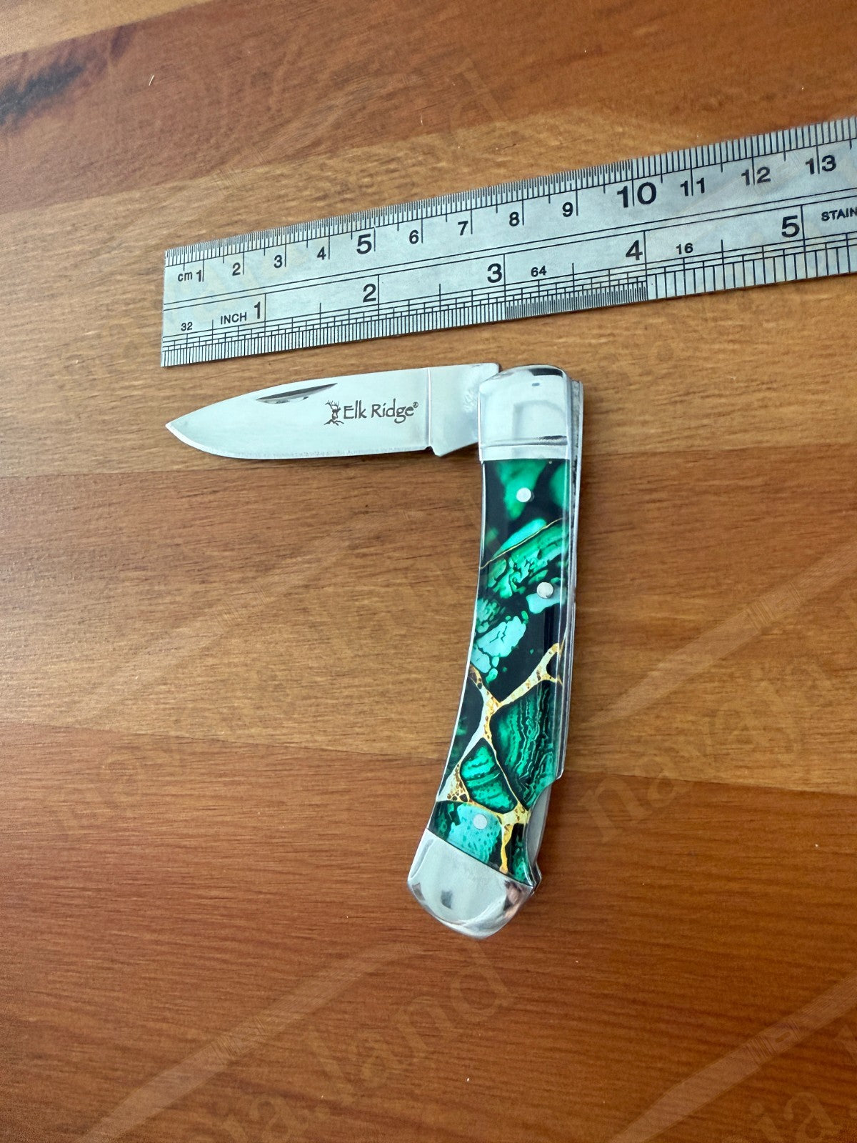 Elk Ridge Folding Knife 2.75" 3Cr13 Steel Blade Green Acrylic Handle Back Lock