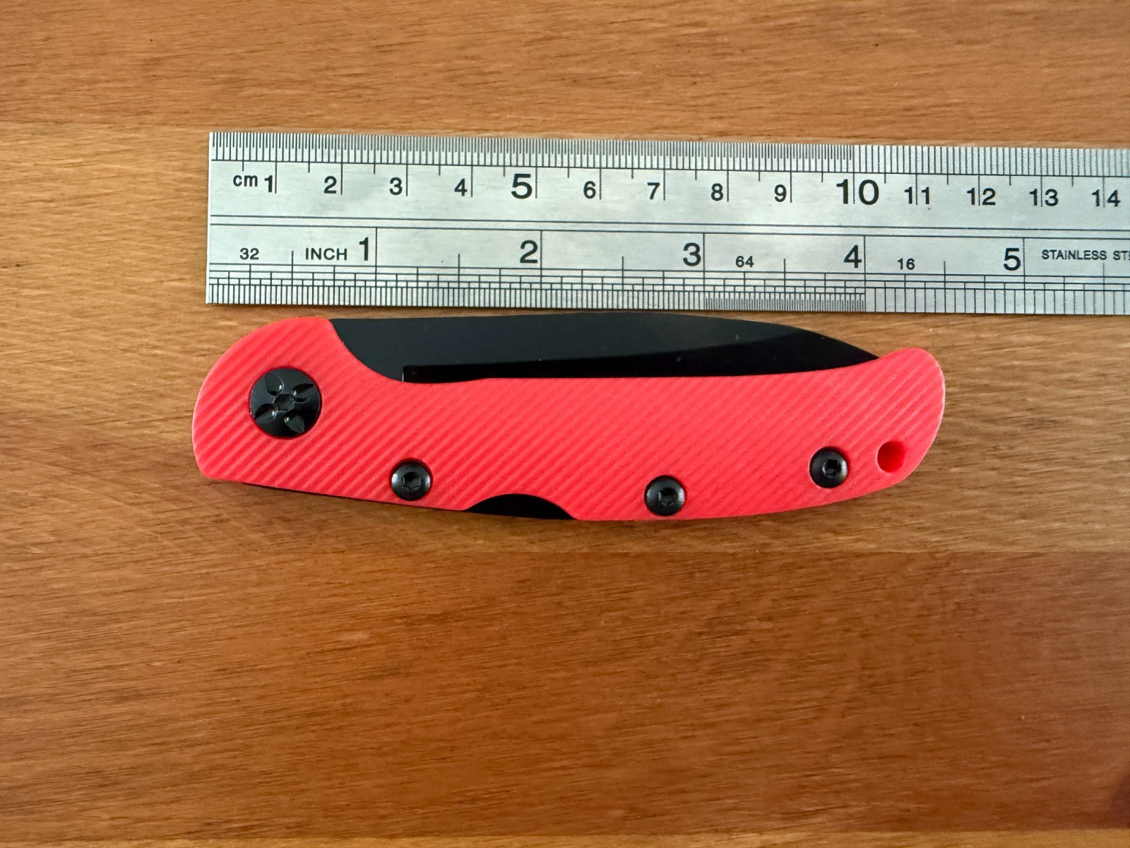3.15" 420 Steel Blade Finished in Black - Red Nylon Fiber Handle Lightweight