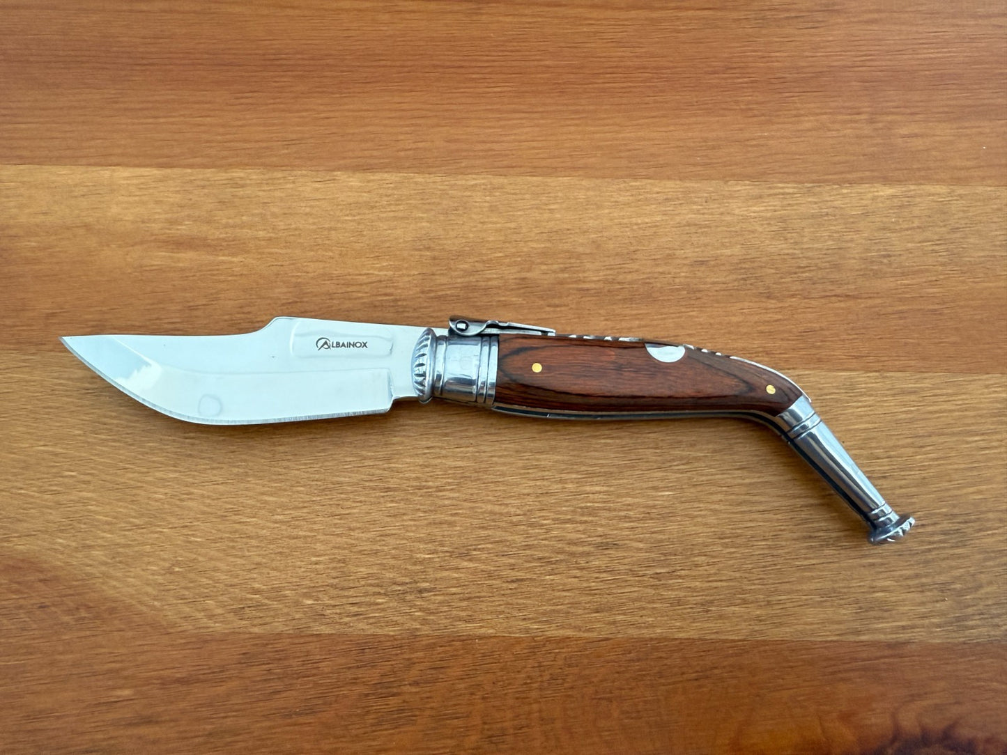 3.4” Spanish Navaja Jerezana Folding Knife Red Stamina Wood Scales With Ratchet